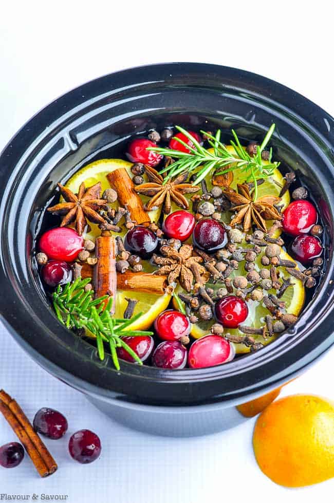 Close up view of Simmering Potpourri in a slow cooker