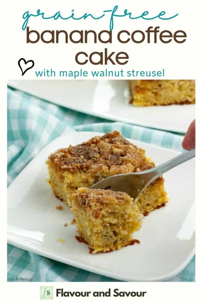 text and image for grain-free banana coffee cake with maple walnut streusel