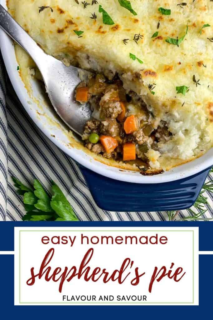 image with text for easy homemade shepherd's pie