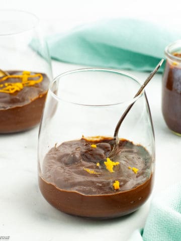 3 glasses of chocolate orange oat milk pudding