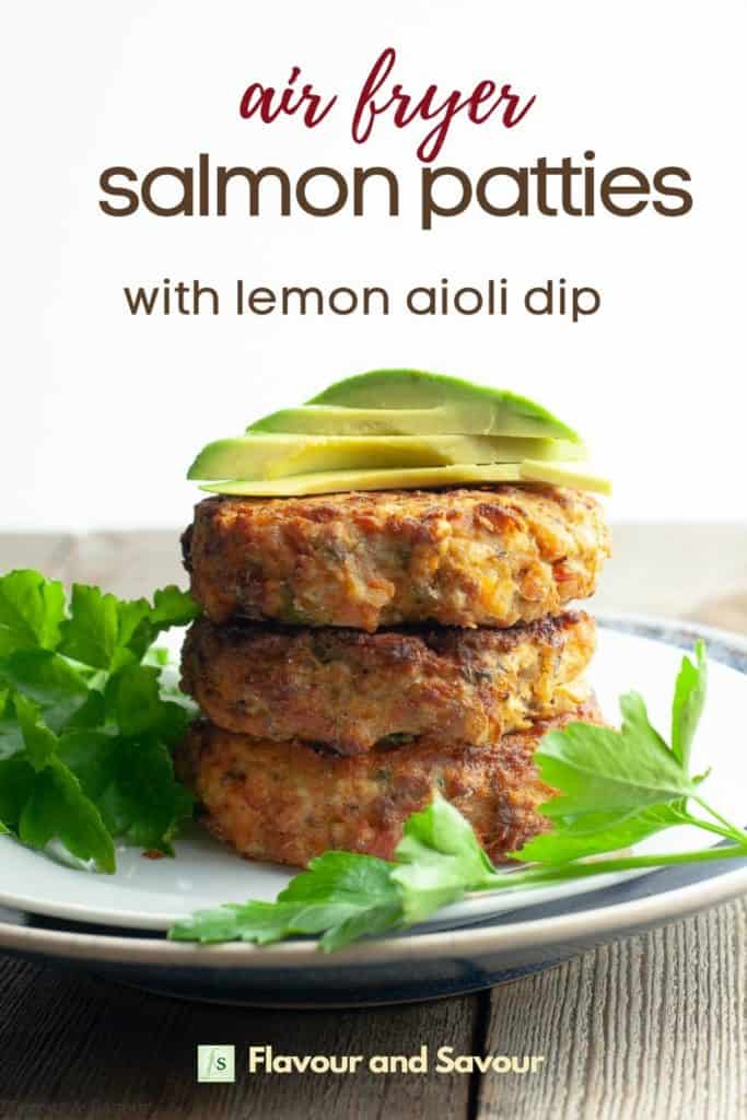Text and Image for Air Fryer Salmon Patties with lemon aioli dip
