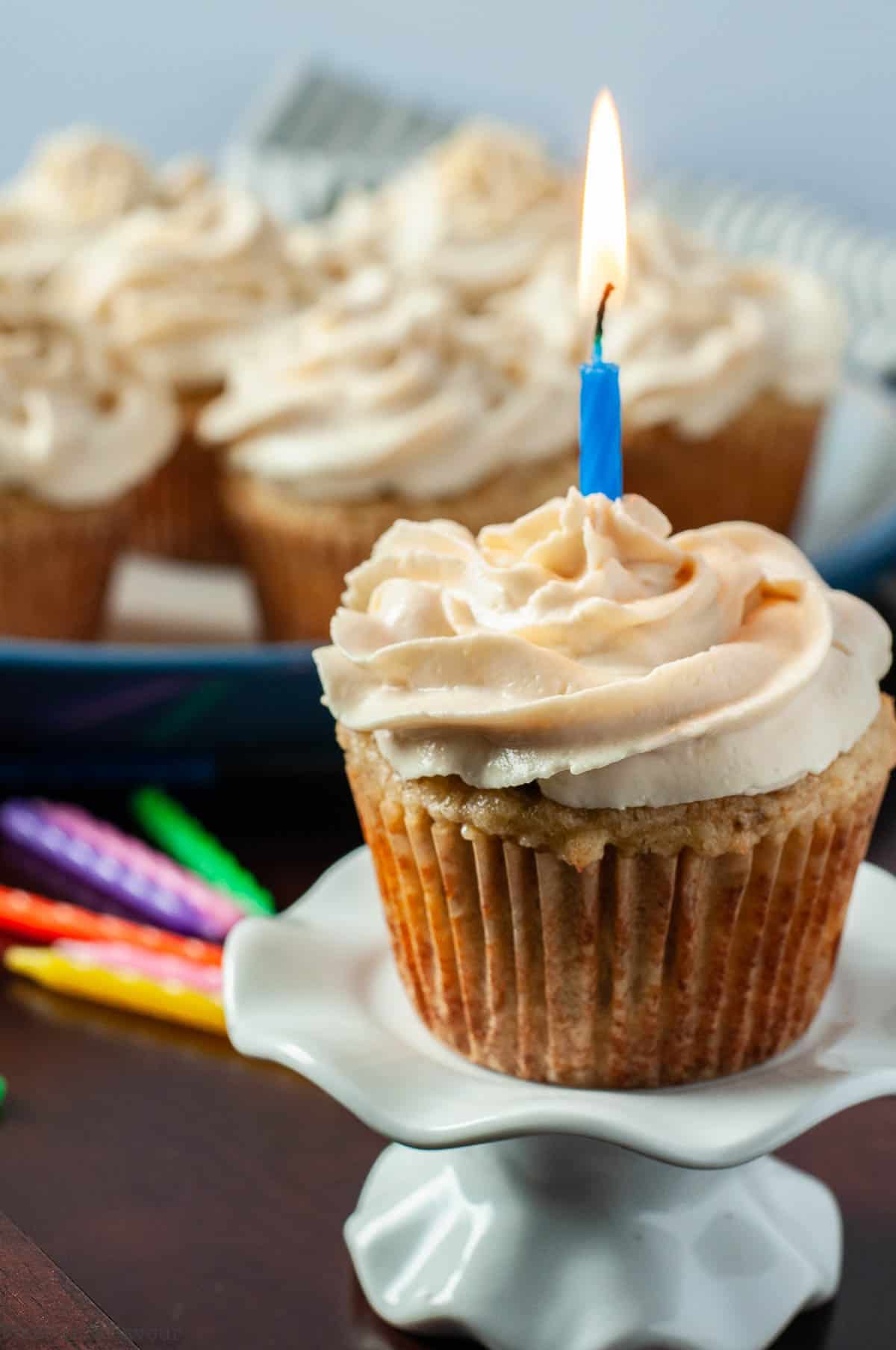 Almond Flour banana cupcake with a lit candle 