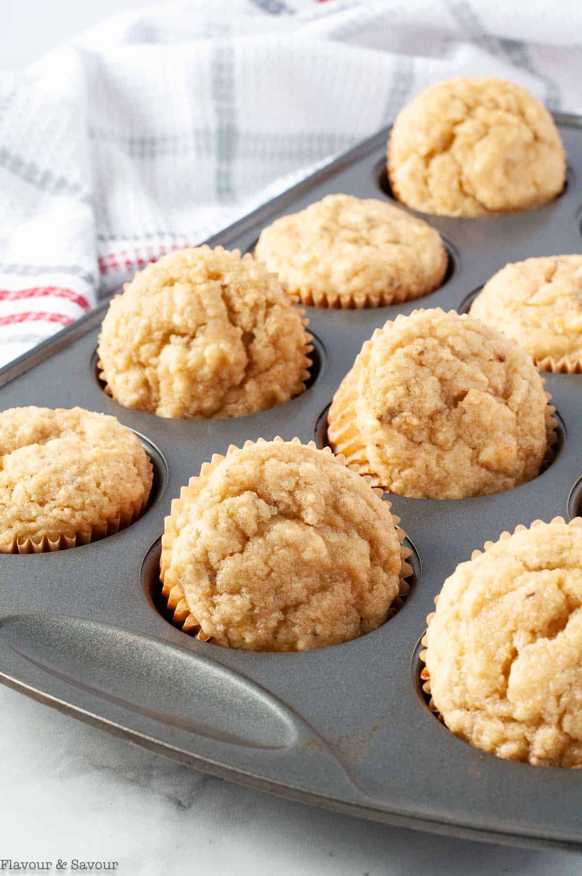 Almond Flour Banana Cupcakes in a muffin tin