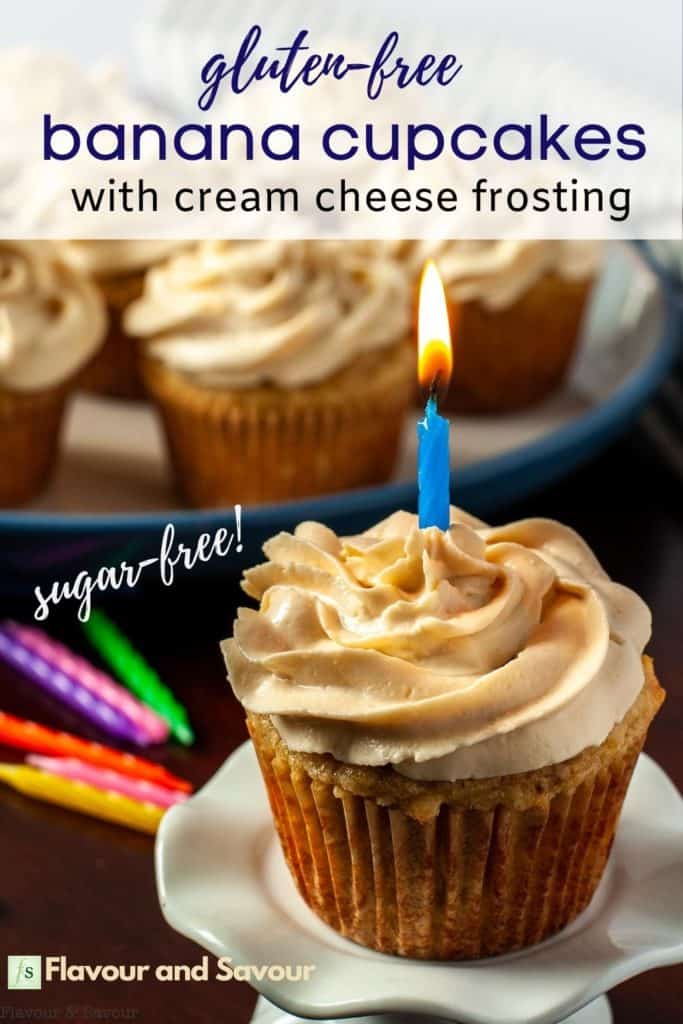 Image and text for gluten-free banana cupcakes with cream cheese frosting