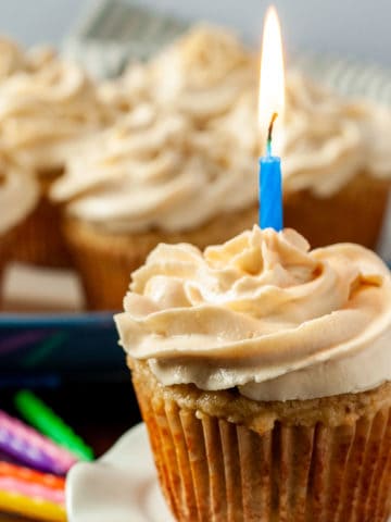 Almond Flour Banana Cupcake with a birthday candle