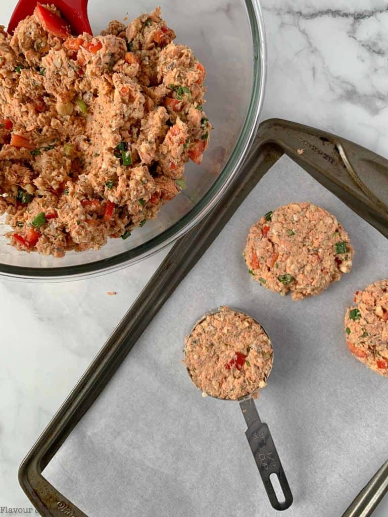 Forming salmon patties with a half-cup measure