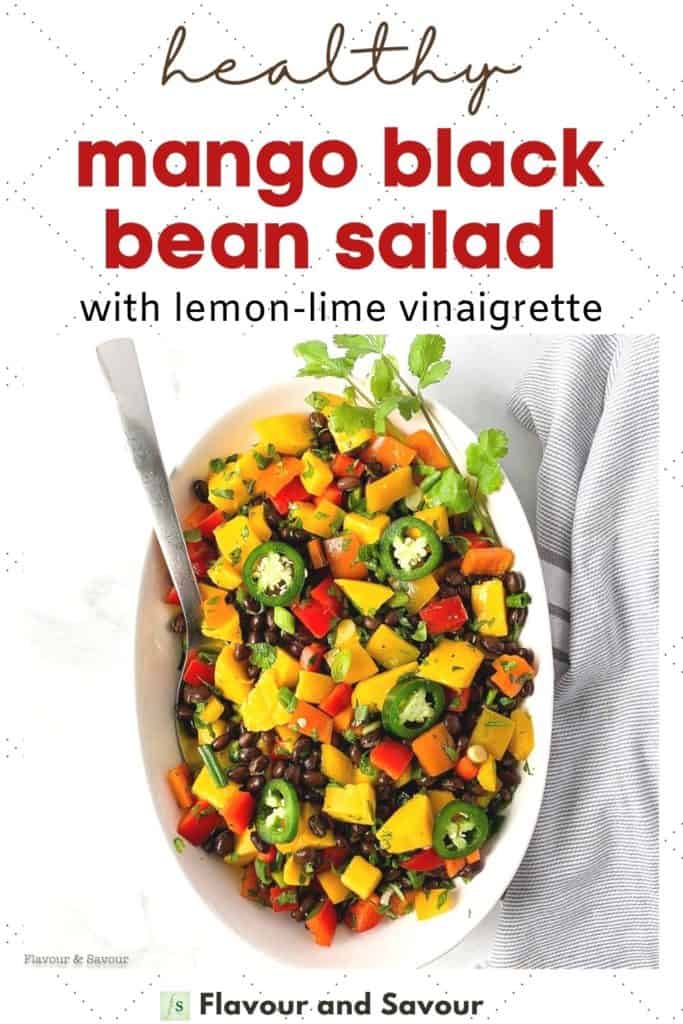 Text and image for healthy mango black bean salad with lemon lime vinaigrette