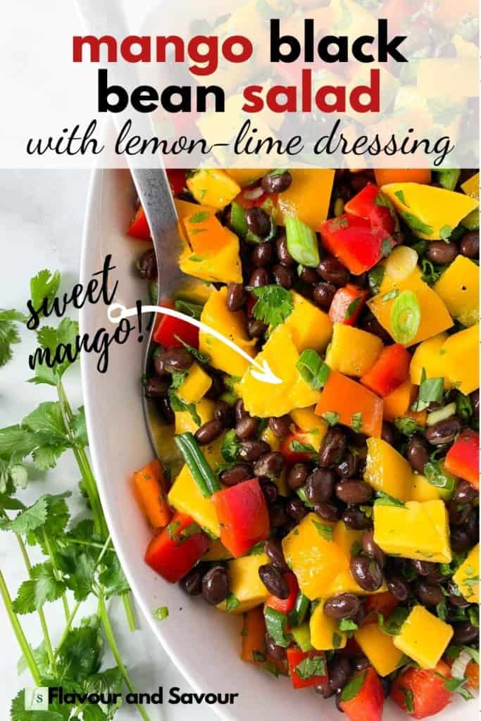 Text and image for mango black bean salad with lemon lime dressing