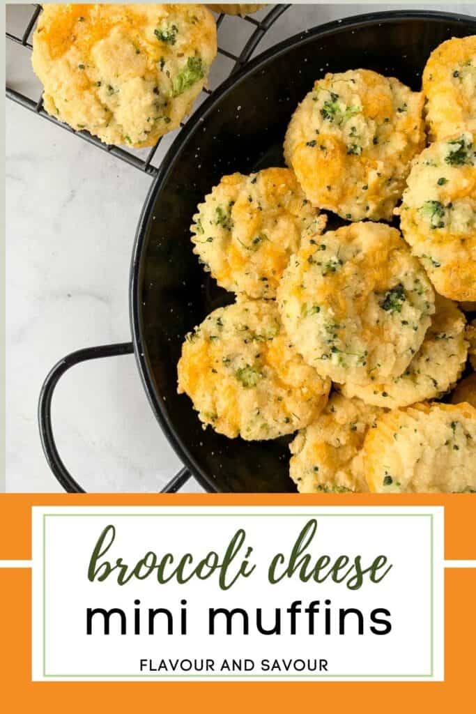 image with text for broccoli cheese mini muffins