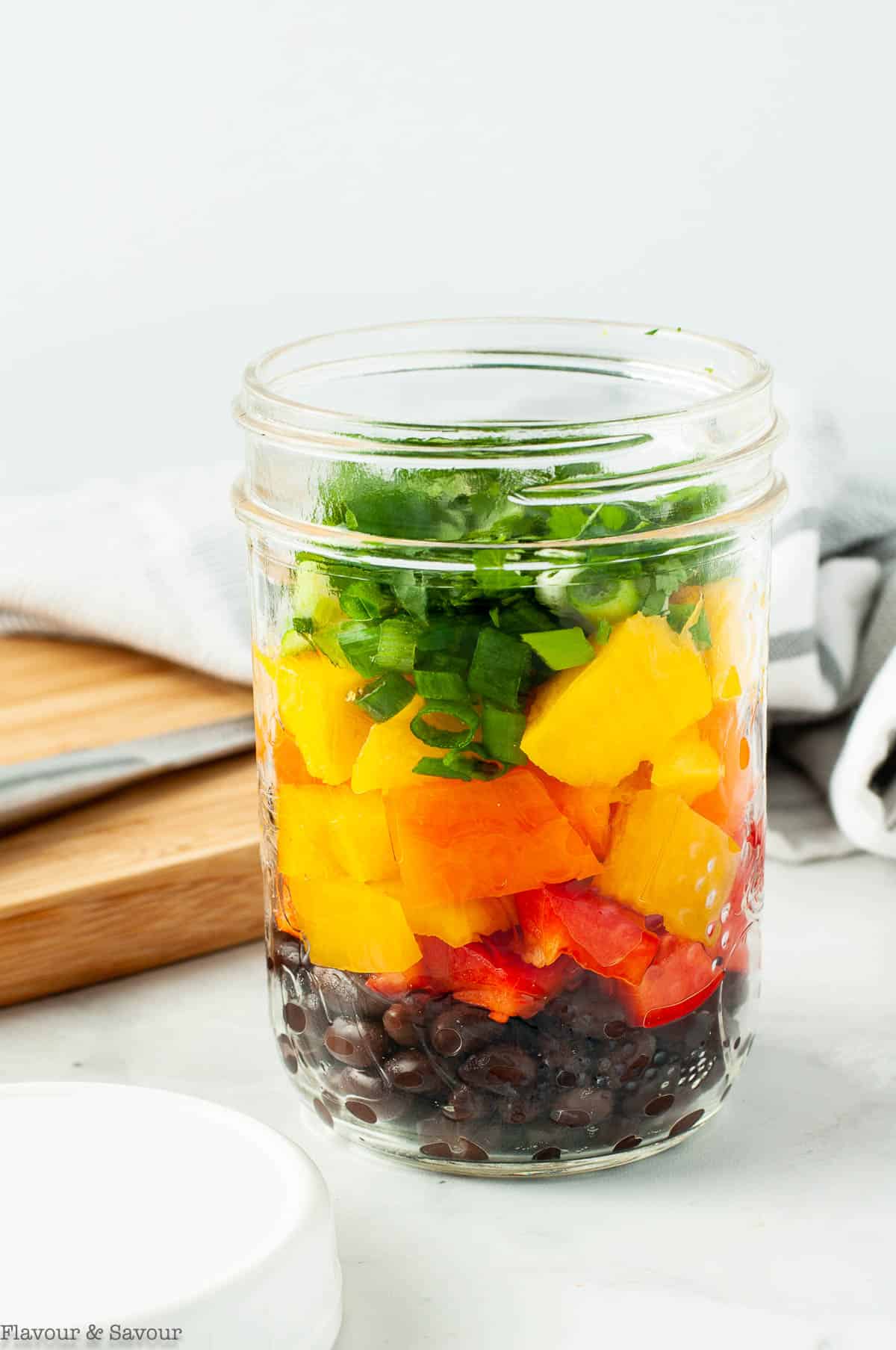 Mango Black Bean Salad in Mason jar.