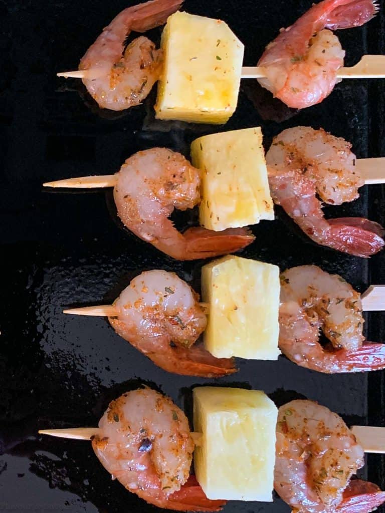Prawn and Pineapple Skewers on an indoor grill pan