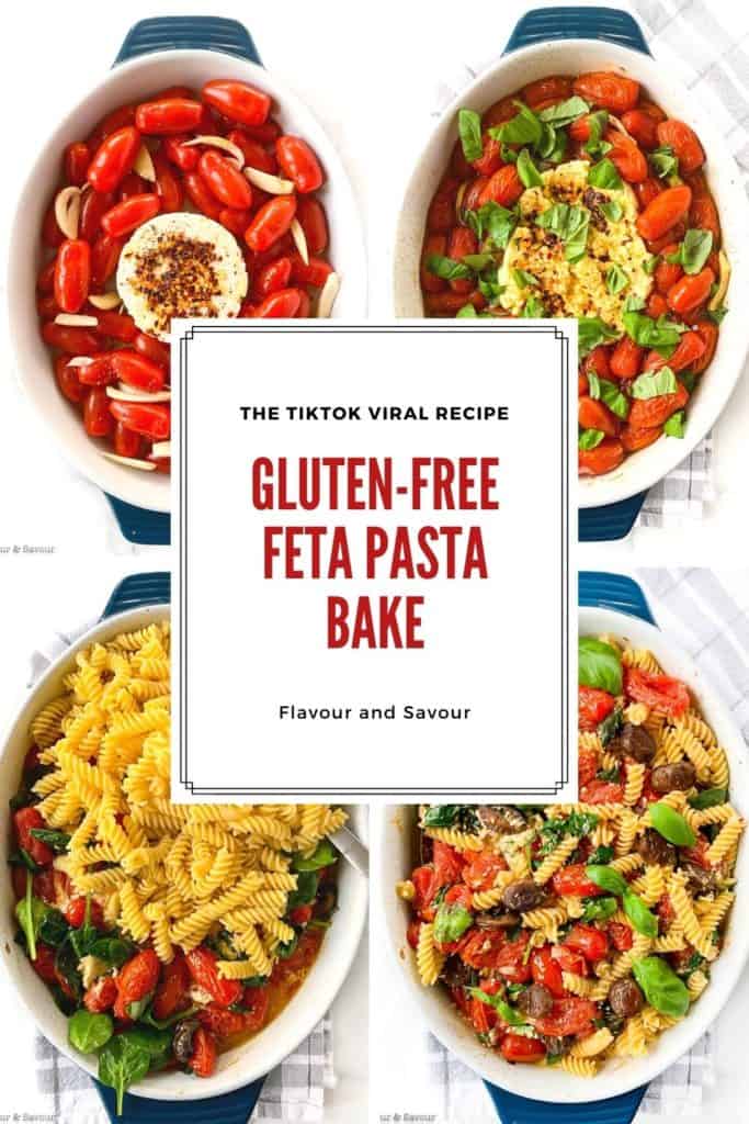image collage and text for Gluten-free Feta Pasta Bake