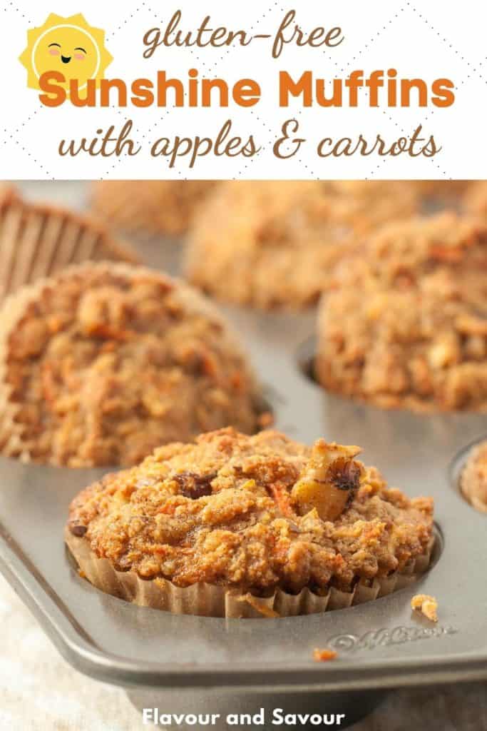 Image and text for gluten-free Sunshine Muffins with apples and carrots