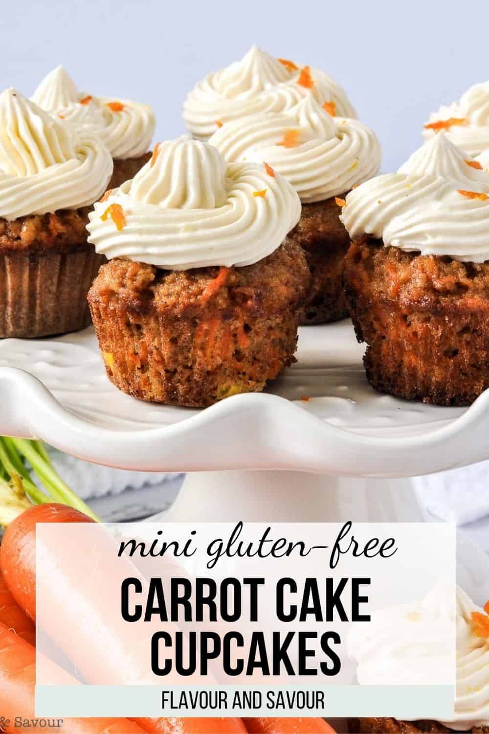 image and text for mini gluten-free carrot cake cupcakes