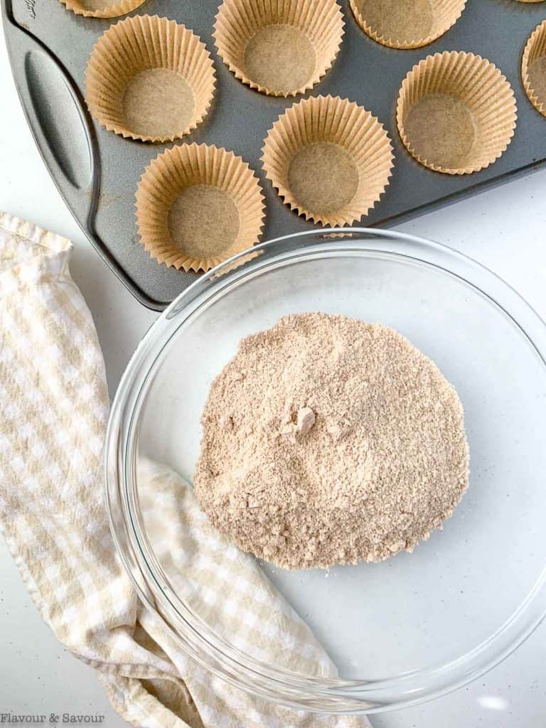 Dry ingredients in a bowl for Morning Glory Muffins