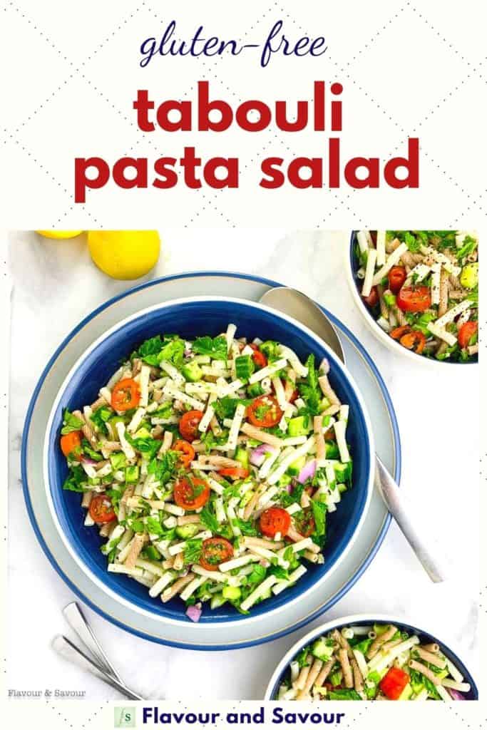 Text and Image for easy Tabouli Pasta Salad