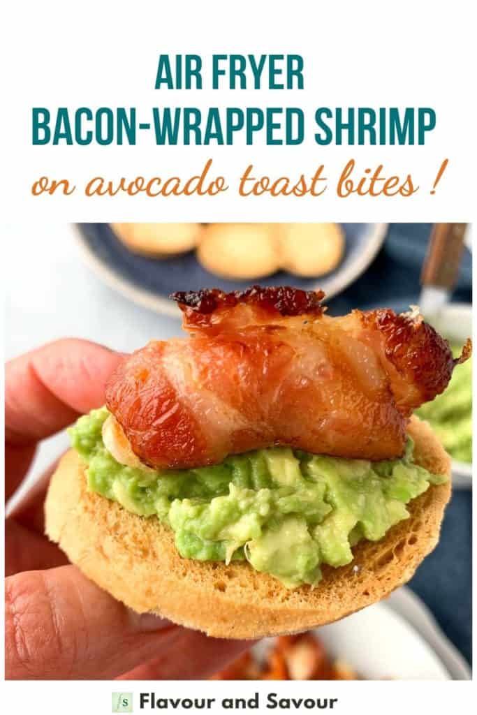 text and image for air fryer bacon wrapped shrimp tapas