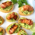 Air Fryer Bacon Wrapped Shrimp Tapas on avocado toast