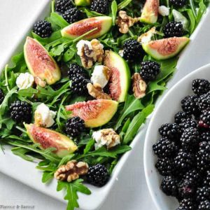 Fresh fig salad with blackberries, goat cheese and walnuts