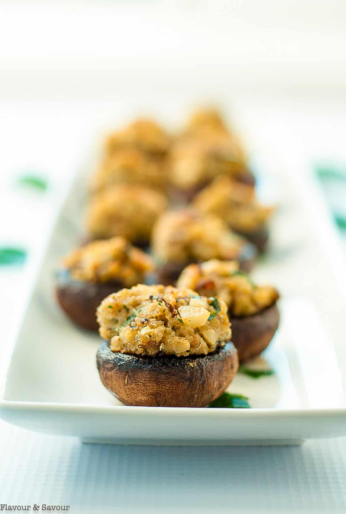 A platter of garlic lovers' blue cheese stuffed mushrooms.