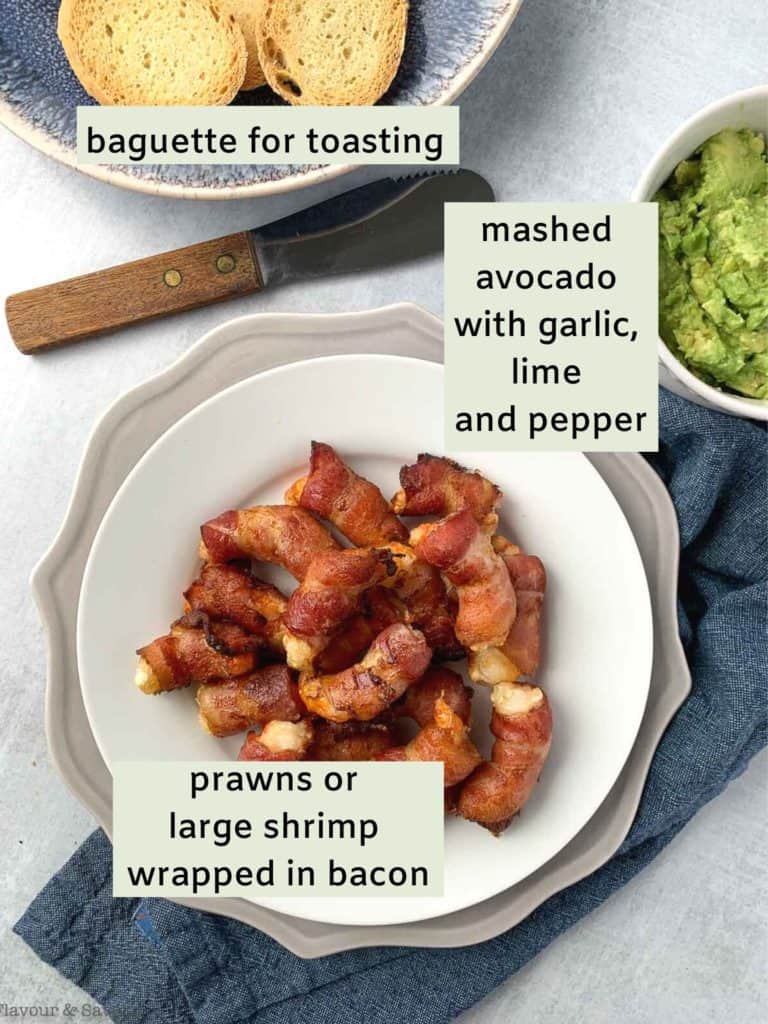 Labeled ingredients for Bacon-Wrapped Shrimp Tapas