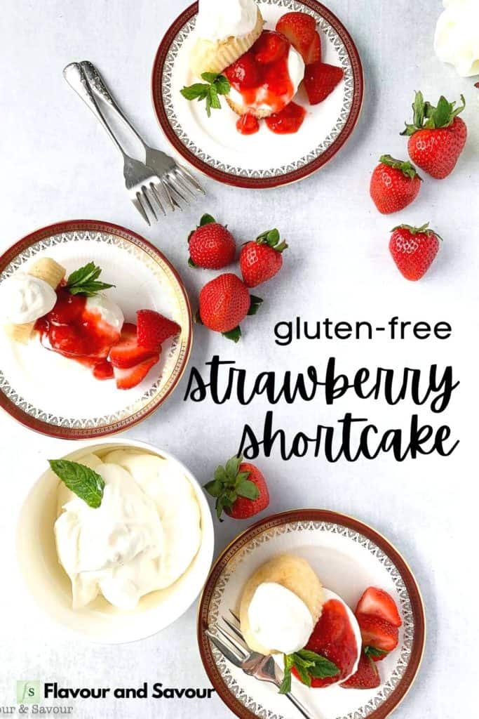 Image with text overlay for gluten-free strawberry shortcake