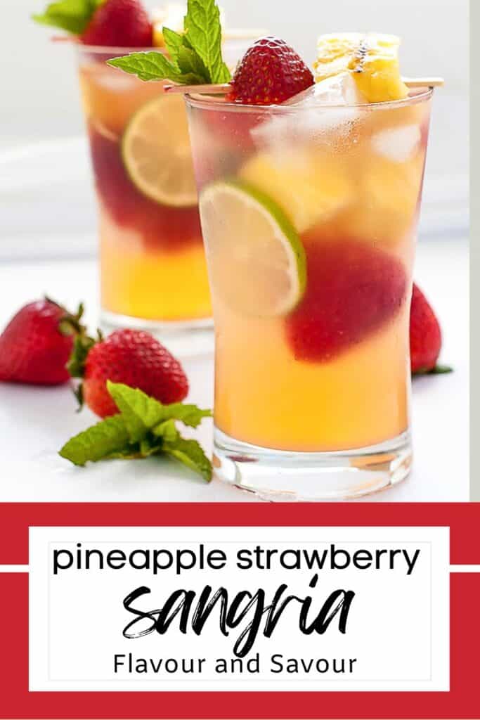 Image with text for Grilled Pineapple Strawberry Sangria.