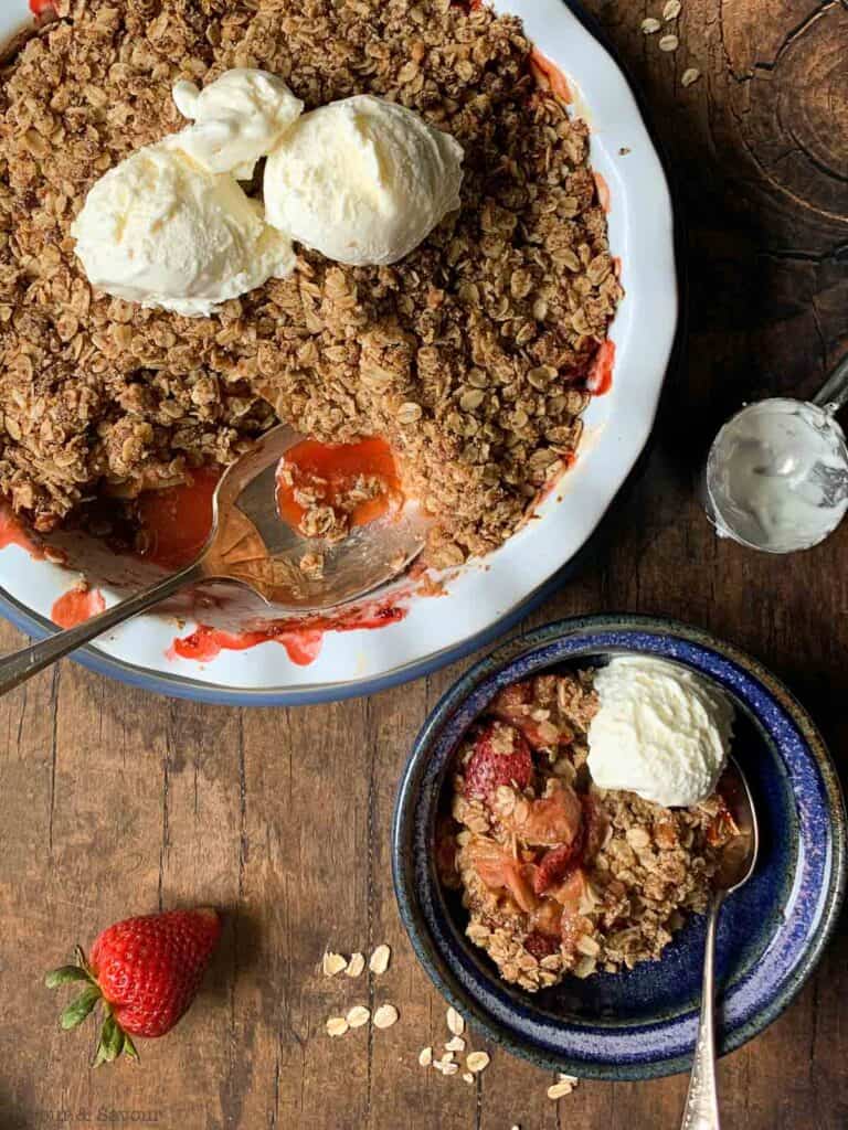 Gluten-free Strawberry Rhubarb Crisp with ice cream