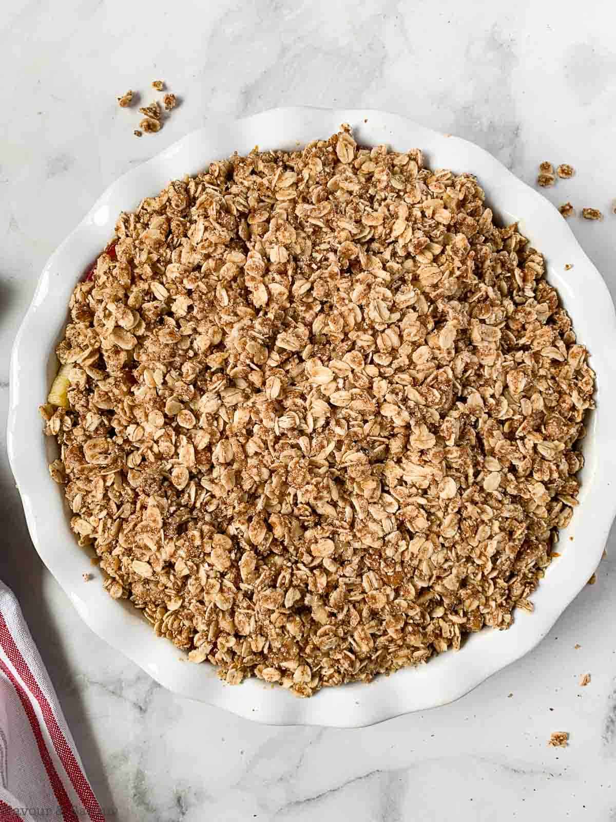 Strawberry Rhubarb Crisp with  crumble topping.