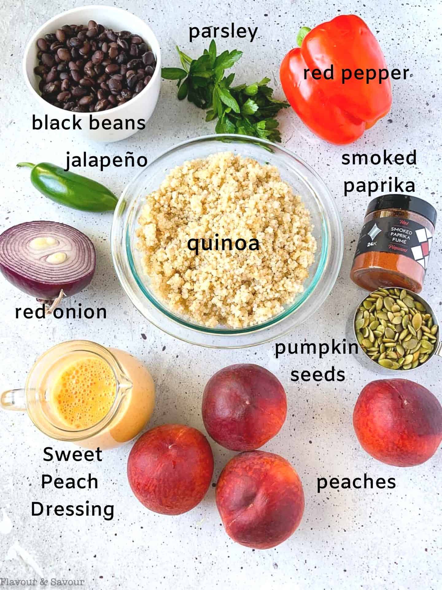 Ingredients for Quinoa Black Bean Salad with Peaches