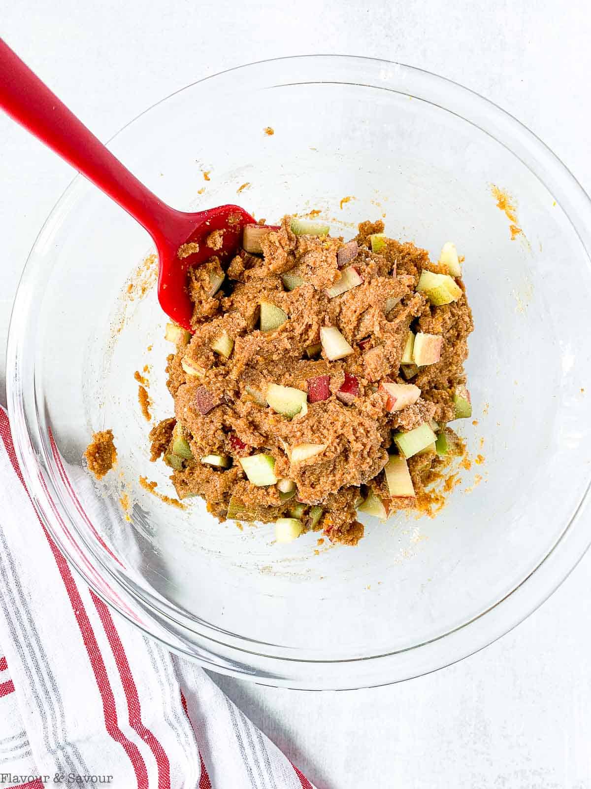 adding rhubarb to muffin batter