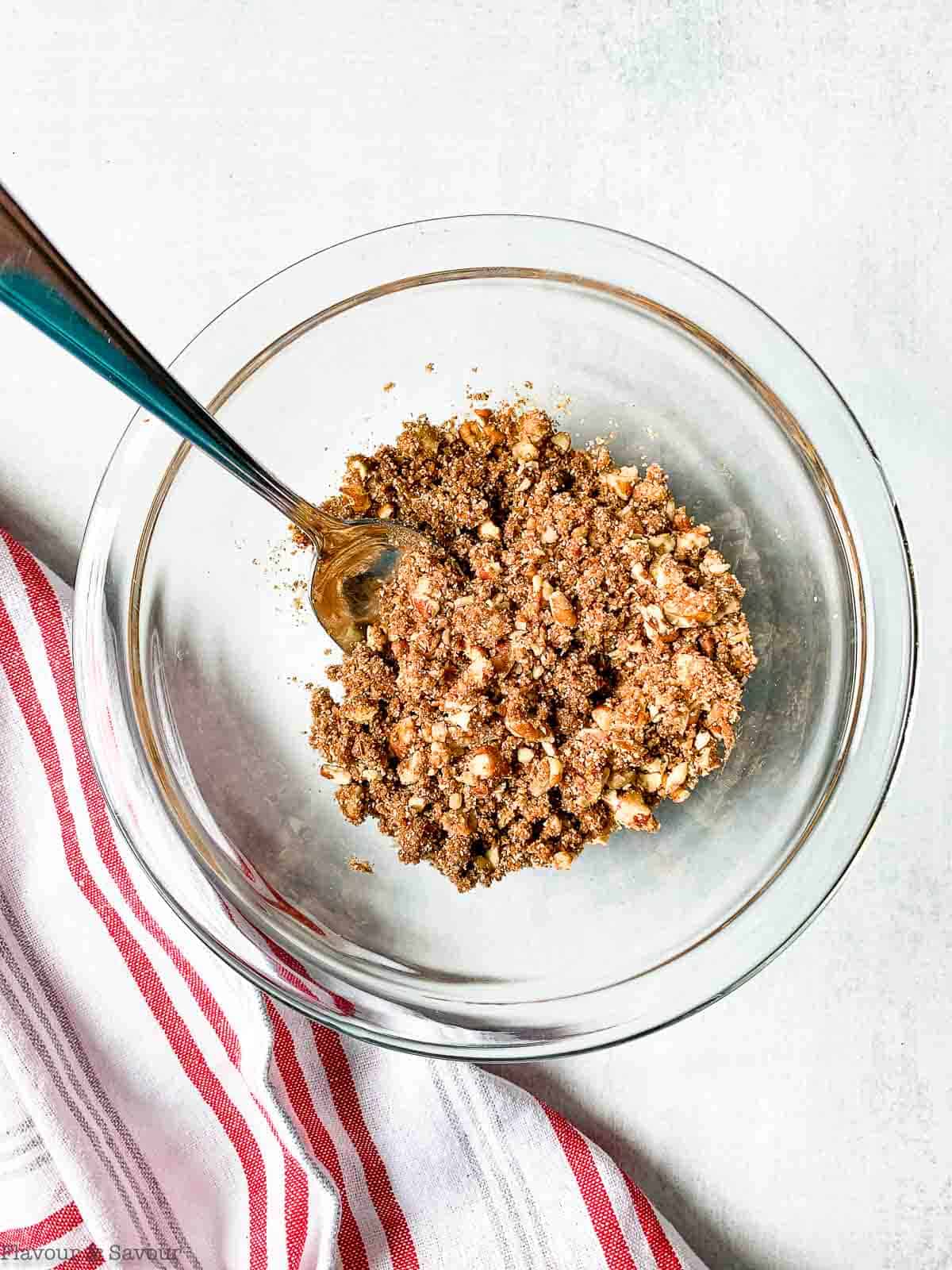 streusel topping for muffins in a glass bowl