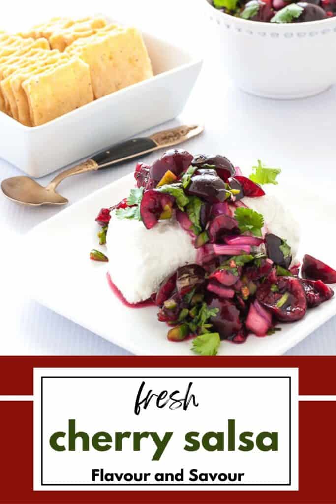 image with text for fresh cherry salsa.