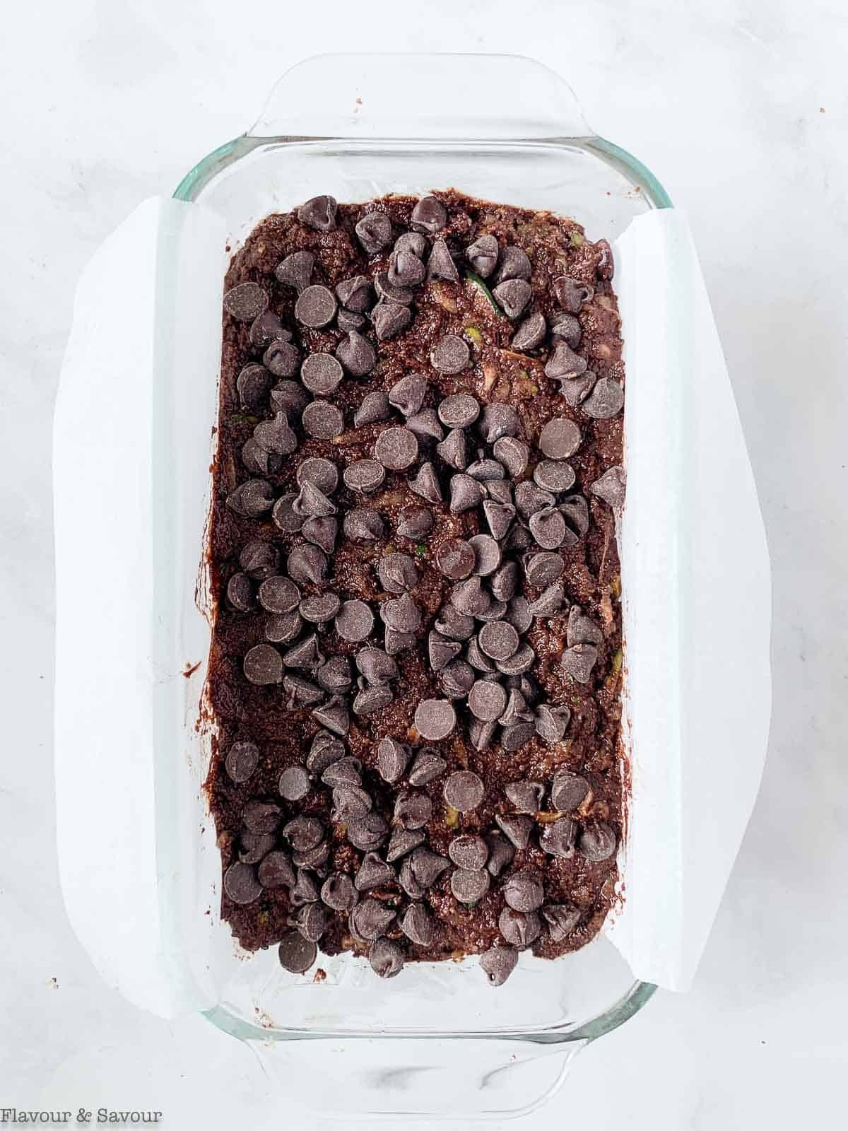 Gluten-free zucchini bread batter in a loaf pan.