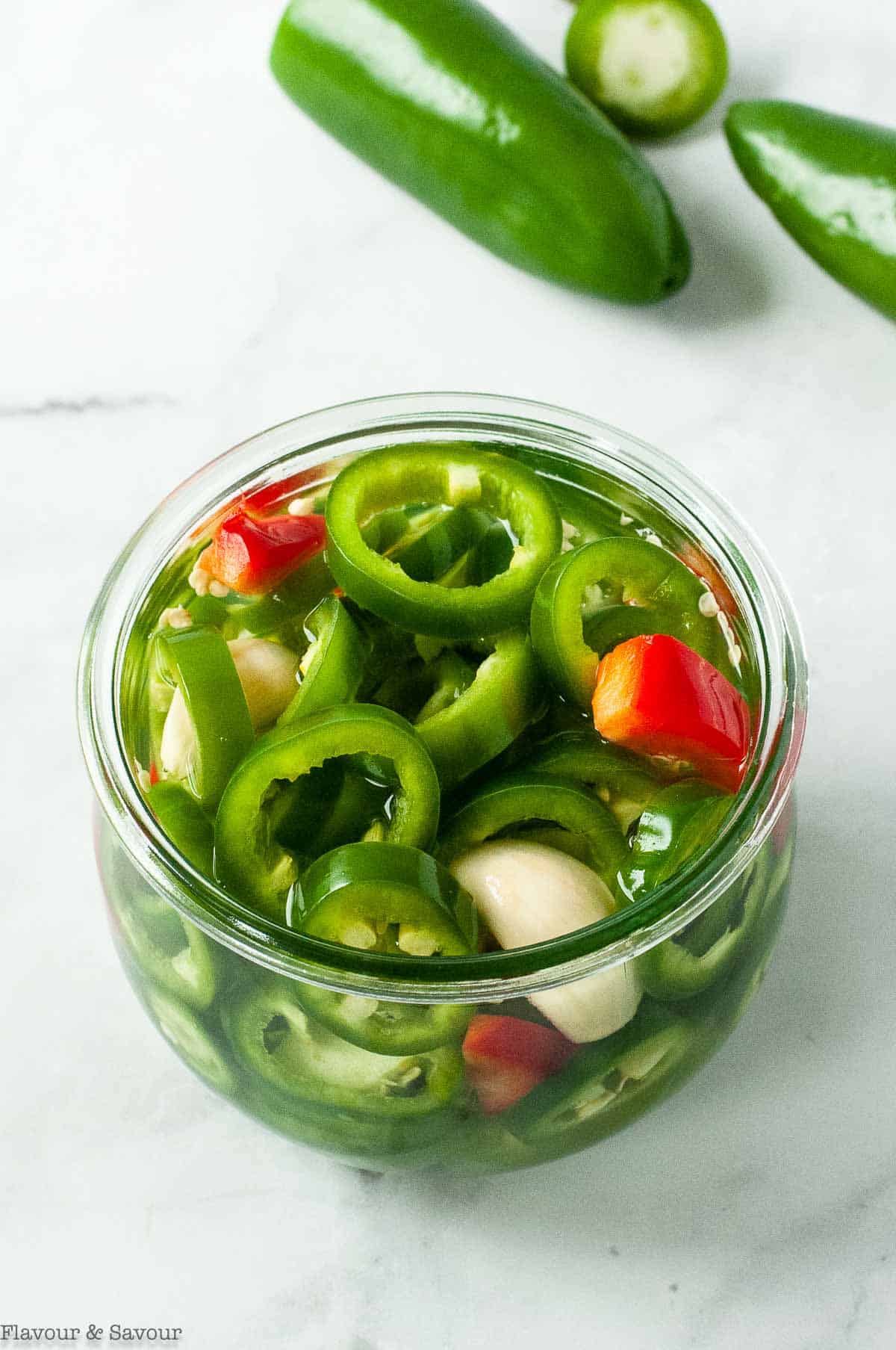 Quick Refrigerator Pickled Jalapeños in a Weck jar.
