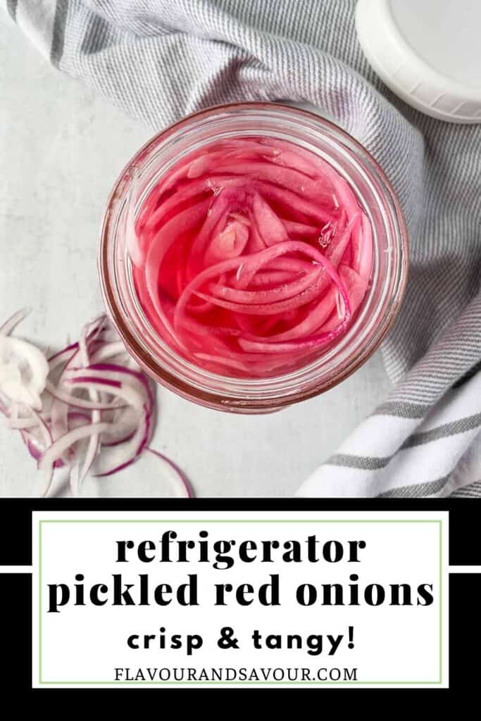 Image with text overlay for quick pickled red onions