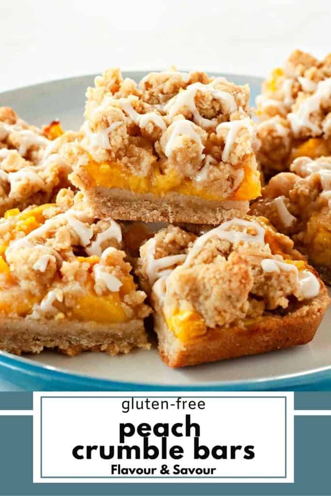 Image and text for Gluten Free Peach Crumble Bars