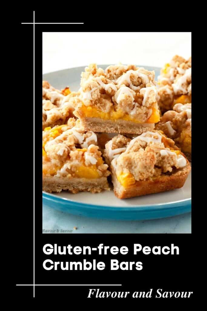Image with text for gluten-free Peach Crumble Bars.