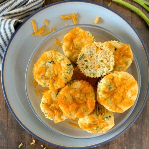 a plate full of zucchini cheddar muffins