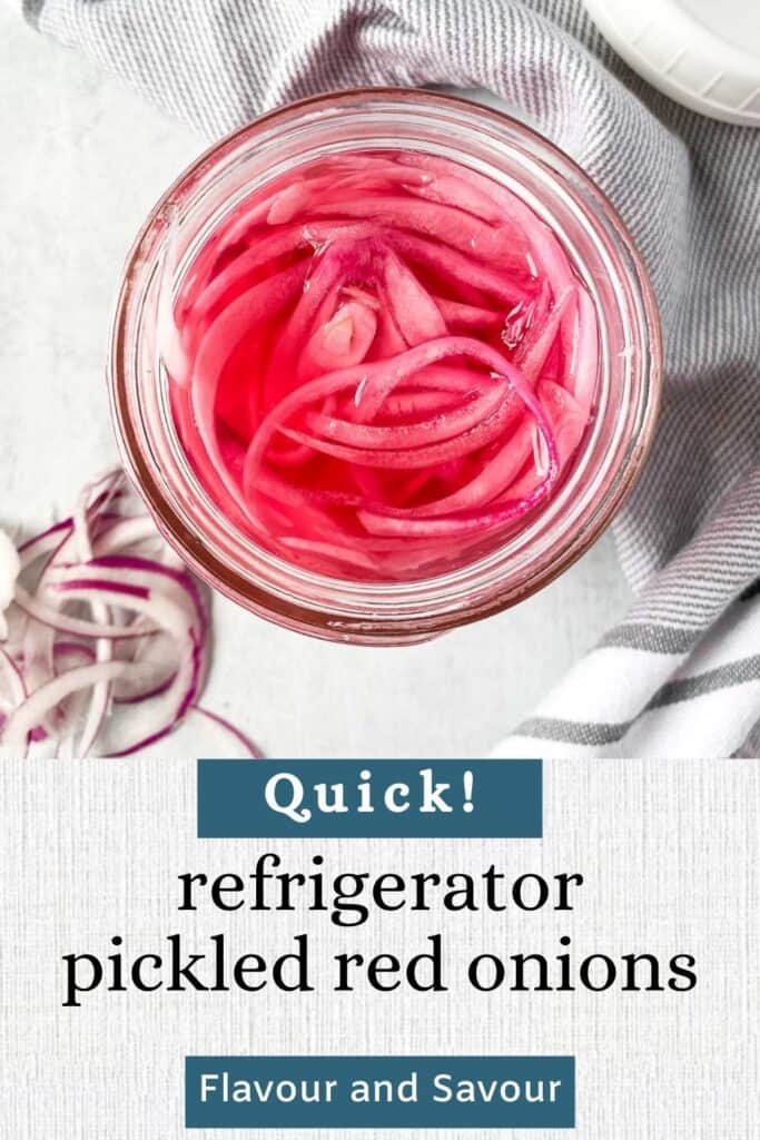 image with text for refrigerator pickled red onions recipe.