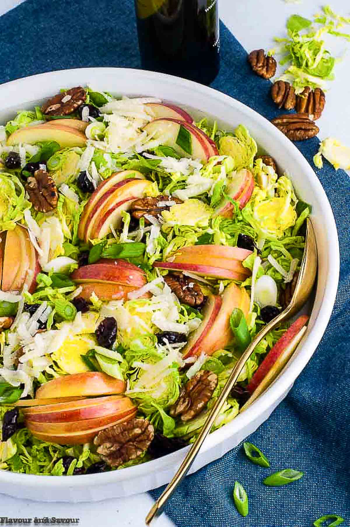 Shaved Brussels Sprouts salad with thinly sliced apples