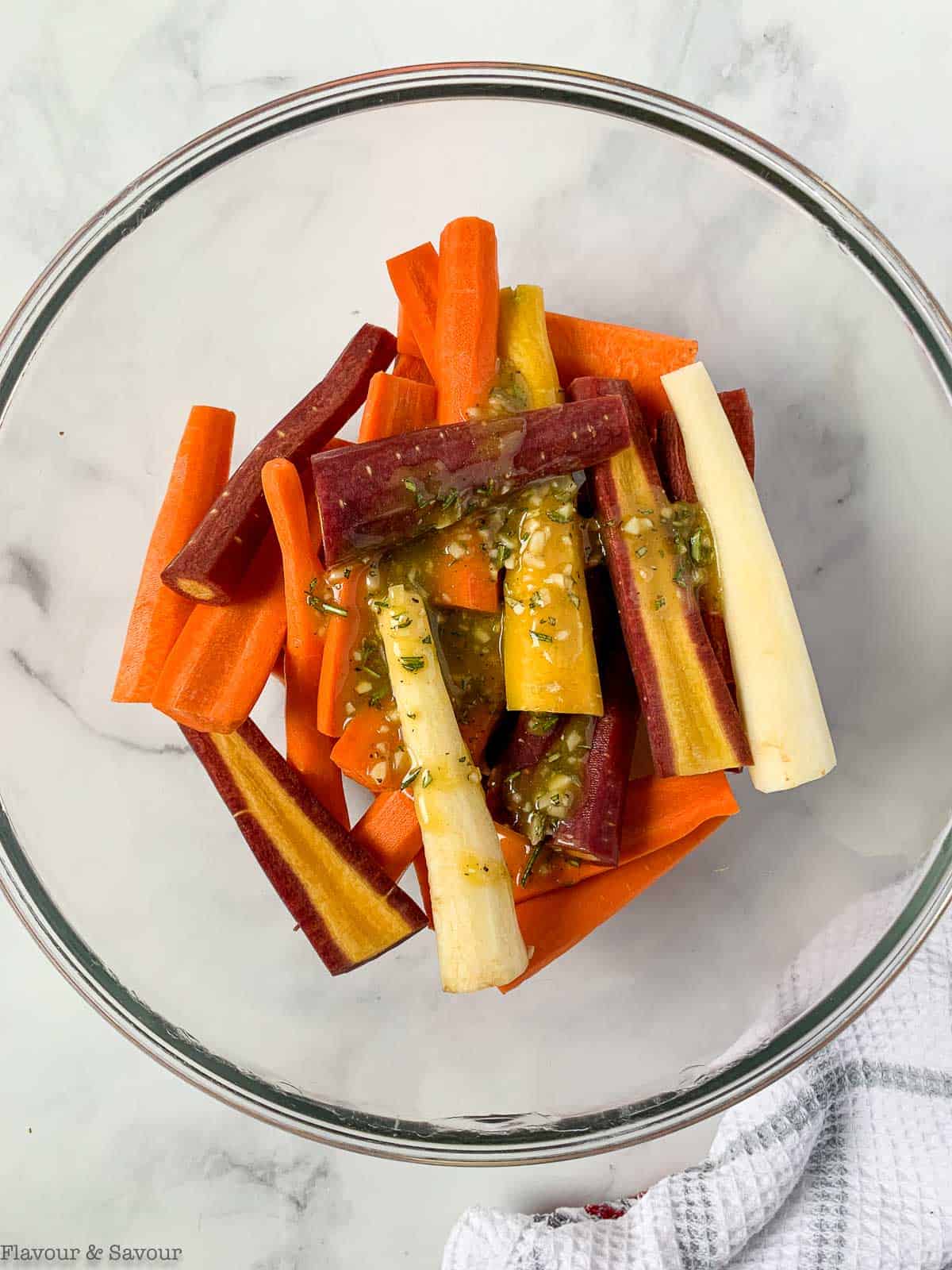 Carrots tossed with honey-mustard glaze.