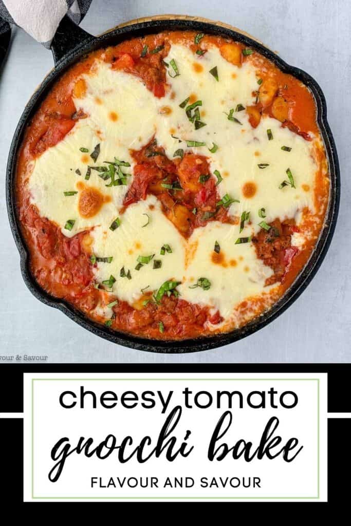image and text for cheese and tomato gnocchi casserole