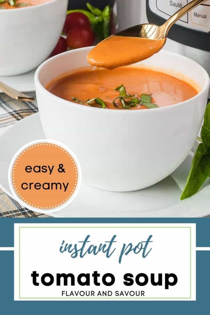 image with text overlay for instant pot creamy tomato soup