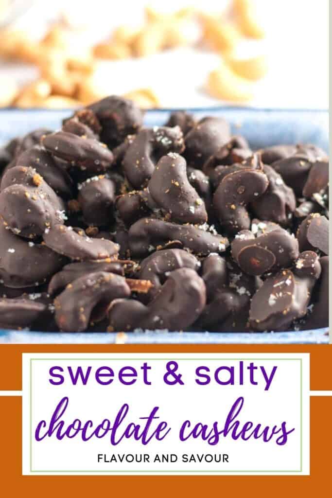 image with text for sweet and salty chocolate cashews