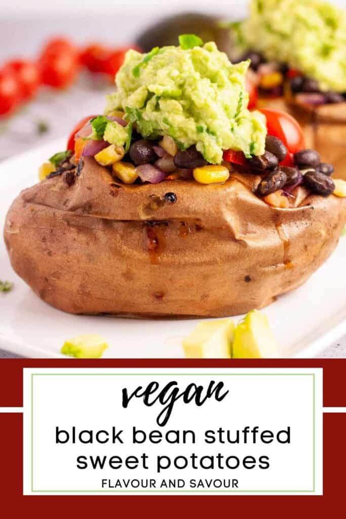 image and text for vegan black bean stuffed sweet potatoes