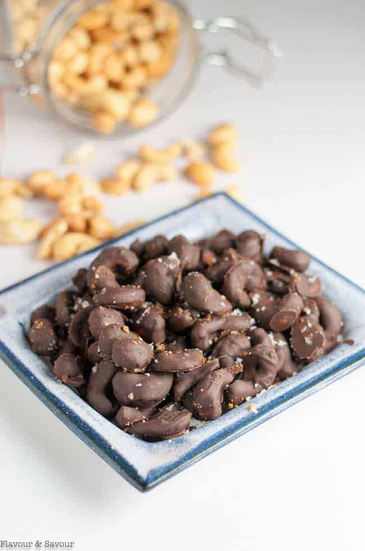 Chocolate covered cashews with sea salt.