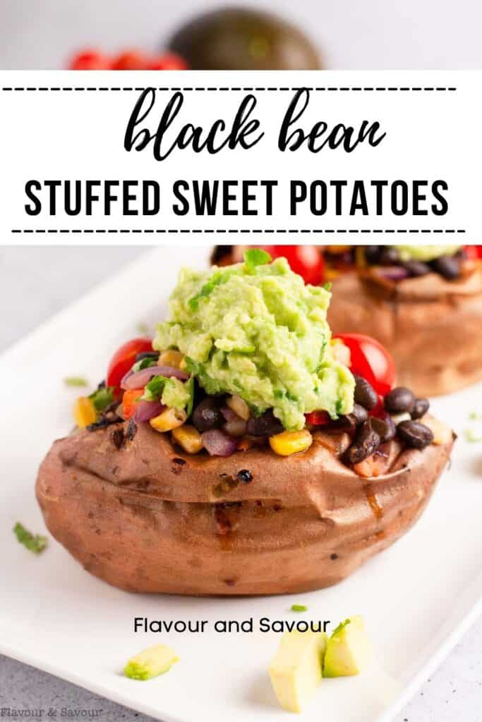 text and image for black bean stuffed sweet potatoes