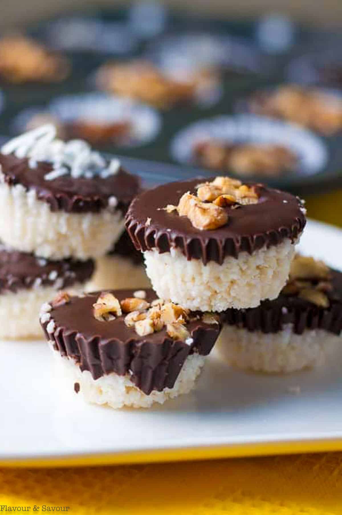 chocolate coconut cups stacked