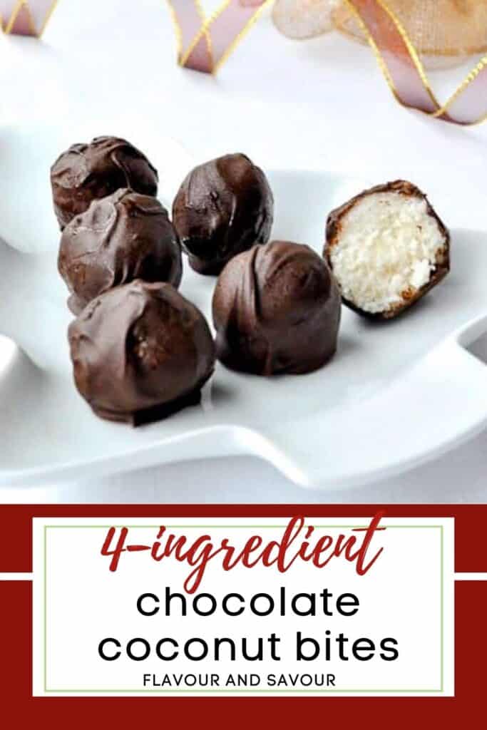 Image with text for 4-ingredient chocolate coconut bites.